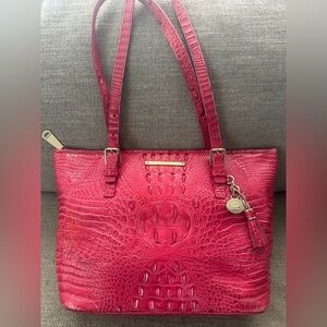 Brahmin Medium Asher Sweetheart Pink Melbourne Embossed Croc Leather Satchel